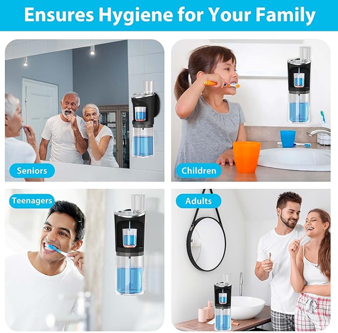 Automatic Mouthwash Dispenser for Bathroom, 2500mAh Electric Touchless Black Mouthwash Dispenser with Magnetic Cups, 20 Oz Wall Mounted/Countertop Mouthwashs Dispensers for Kids & Adults