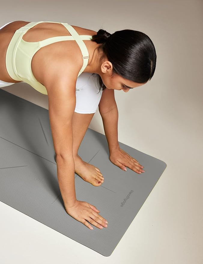 Heathyoga Eco Friendly Non Slip Yoga Mat, Body Alignment System, SGS Certified TPE Material - Textured Non Slip Surface and Optimal Cushioning,72"x 26" Thickness 1/4"-StrideForce Fitness