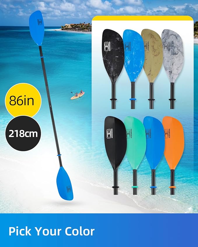 OCEANBROAD Kayak Paddle 86in/218cm, 90.5in/230cm Alloy Shaft 2-Piece Floatable Kayak Oar for Kayaking Canoeing Boating-StrideForce Fitness