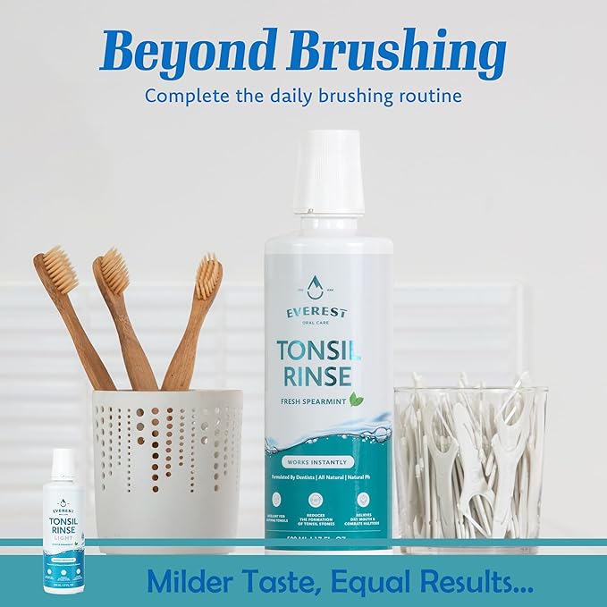 Everest Mouth Wash & Tonsil Stone Remover – Natural Mouthwash or Oral Rinse Liquid to Help Soothe Tonsils, Fight Bad Breath, & Relieve Dry Mouth – Paraben & Alcohol Free Mouthwash, Spearmint