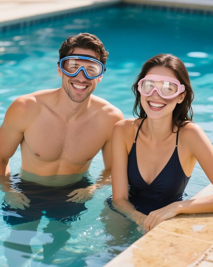 Adult Swimming Goggles,Leak-Proof,Anti-Fog Pool Glasses,Wide View Swim Goggles with Ear Plugs and Nose Clip-StrideForce Fitness
