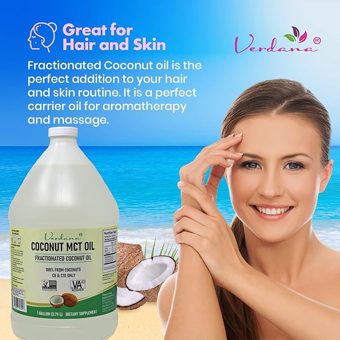 Verdana Coconut MCT Oil 1 Gallon – Food Grade for Keto Coffee, Unflavored Natural Oil Pulling Mouthwash, Massage, Aromatherapy – 100% from Coconut - Medium Chain Triglycerides – Non-GMO, Kosher