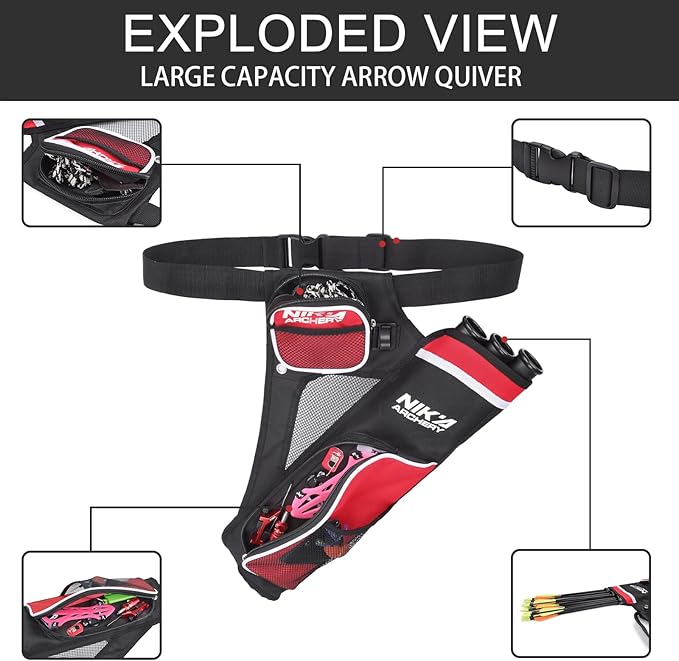 Archery Arrow Quiver Holder, 3-Tubes Hip Quiver Arrow Bag with Adjustable Belt for Youth & Adults Arrows Hunting Target Practicing-StrideForce Fitness