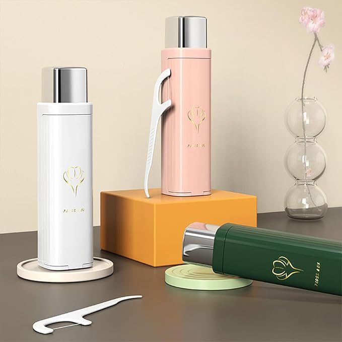 Compact Portable Dental Floss Picks Box/Dispenser, for Go Out,for Travel, Contains 100 Refills for Floss Picks (White)