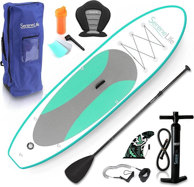 SereneLife Inflatable Stand Up Paddle Board with Premium SUP Accessories – Wide Stable Design with Non-Slip EVA Deck Pad for Adults and Youth of All Skill Levels-StrideForce Fitness