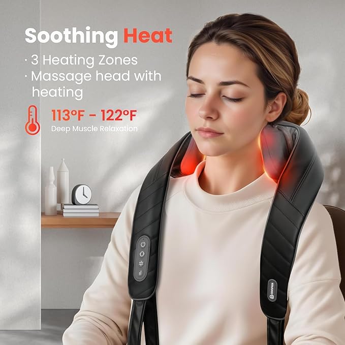 COMFIER Cordless Neck Massager with Heat, 4D Kneading Neck and Shoulder Massager Deep Tissue, Shiatsu Neck Back Massager Pillow, 2 Heating Levels,Gifts for Mom Dad