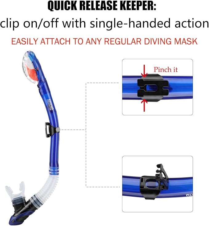 Aegend Dry Snorkel, Dive Mask Easy-Breath Free Diving Snorkel for Snorkeling Scuba Diving Freediving Swimming, with Top Dry Valve and Food-Grade Silicone Mouthpiece-StrideForce Fitness