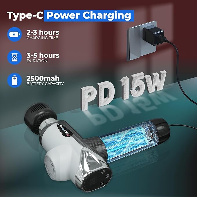 Massage Gun Deep Tissue with Heat and Cold Head, 6 Temperatures, 20 Levels & 10 Heads, Handheld Muscle Massager Gun with Carry Case, Portable Percussion Muscle Massager Gun (White)-StrideForce Fitness