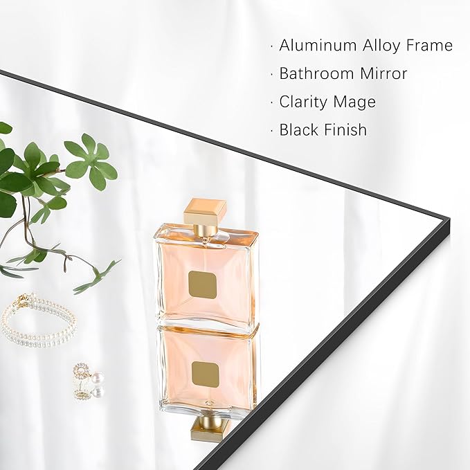 Black Bathroom Mirror for Wall, 30x36 Inch Rectangle Mirrors with Metal Frame, Modern Vanity Wall Mirror Decor for Entryway Hangs, Bathroom Living Room Horizontal or Vertical-StrideForce Fitness