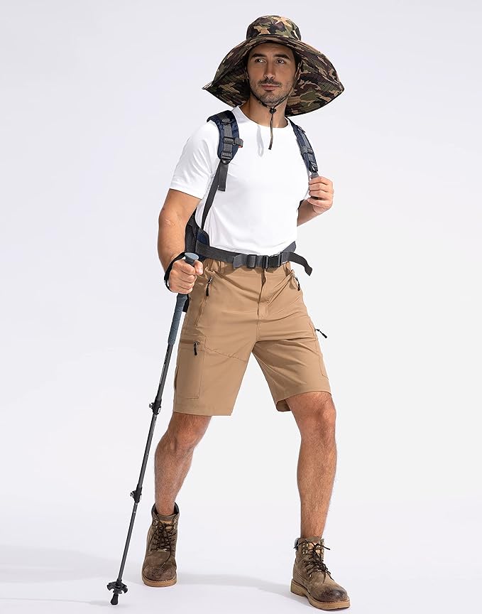 Pudolla Men's Hiking Cargo Shorts 9" Lightweight Outdoor Work Shorts for Men Travel Golf Camping Casual with 5 Zipper Pockets-StrideForce Fitness