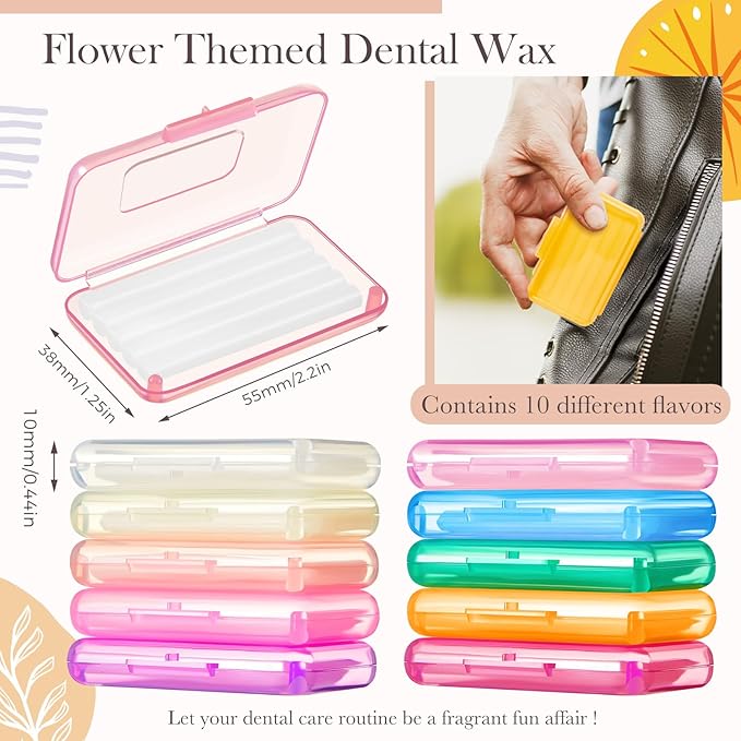 Tondiamo 40 Pack Clear Braces Wax for Teeth Dental Wearer Orthodontic Tooth Wax for Braces and Oral Appliances with Colorful Storage Case and Smell(Floral, Fruity)