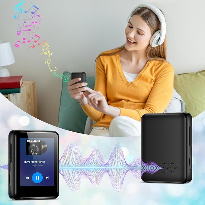 MP3 Music Player 32GB with Bluetooth, Portable Mini Music Player with 1.8 inch Screen, Speakers, FM Radio, Recorder, Up to 512GB, Black-StrideForce Fitness