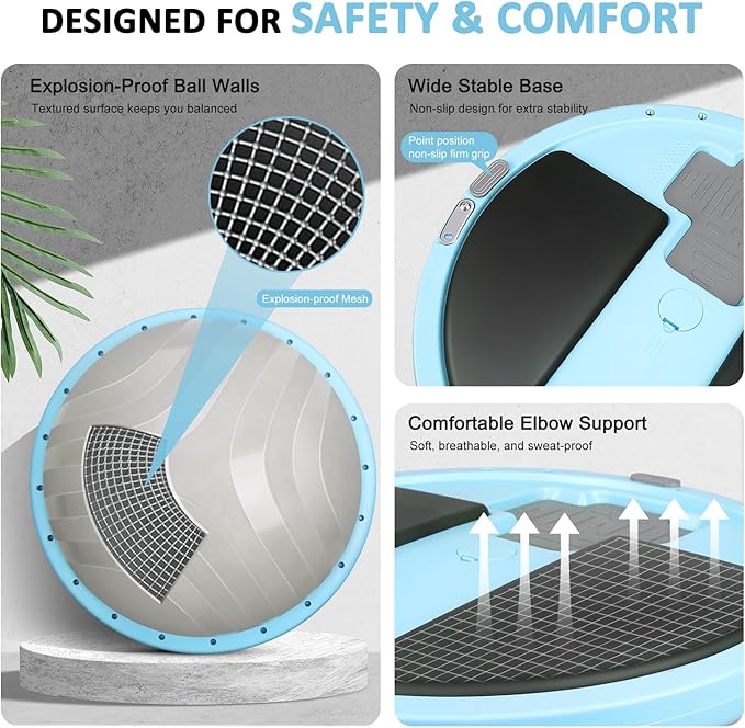 2-in-1 Balance Ball & Plank Board Trainer with App & 4 Interactive Games, Half Exercise Ball for Pilates & Yoga, Core Strength Training, Home Gym Workout, with 2 Resistance Bands & Pump-StrideForce Fitness