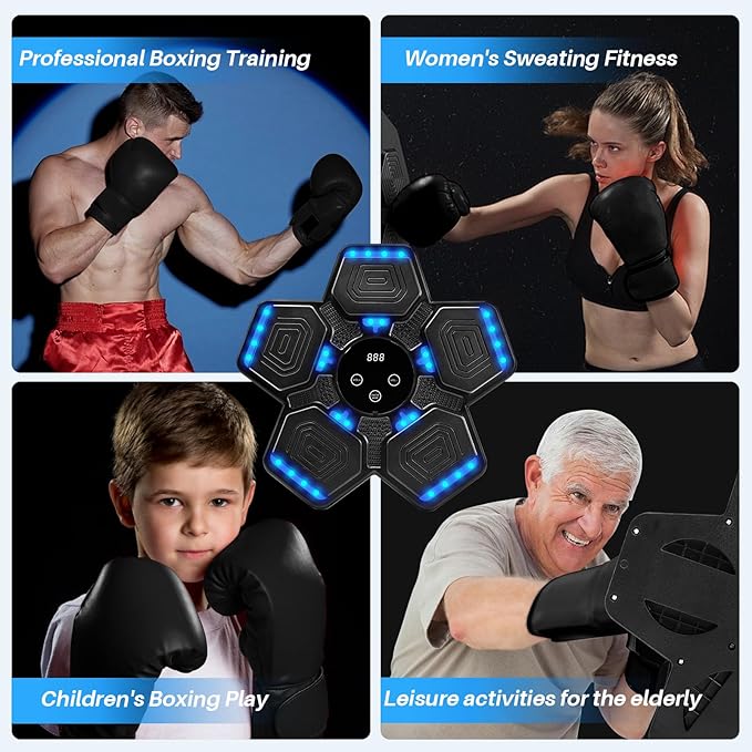Music Boxing Machine, Bluetooth Music Punching Machine with Gloves, Electronic LED Boxing Training Equipment Wall Mounted, 9 Modes & 9 Speeds, Boxing Target for Home, Office, Gym-StrideForce Fitness