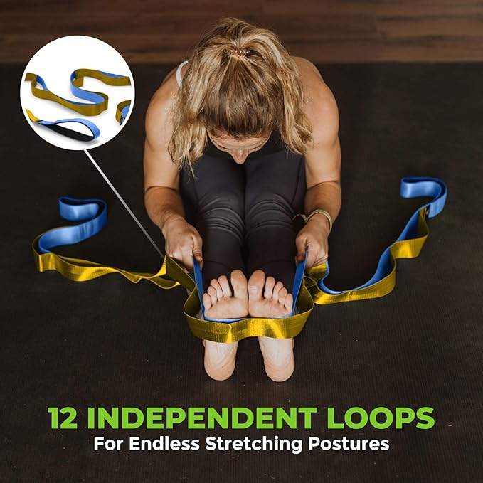 Gradient Fitness Stretching Strap for Physical Therapy 12 Multi-Loop 1.5" W 8' L,