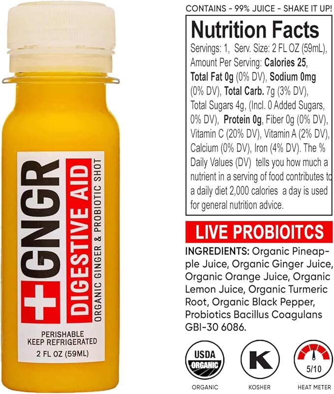 '+GNGR Immunity Sampler Organic Ginger Wellness Shots - Premium Ginger Shots for All Natural Digestive Support and Immune Support - Cold Pressed Ginger Juice - Nothing Artificial (2 Oz, Pack of 12)-StrideForce Fitness
