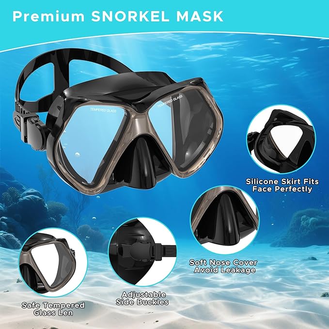2 Pack Snorkeling Gear for Adults, Dry Snorkel, Mask Set Adult, Diving Scuba Mask, Scuba Gear, Swimming Goggles with Nose Cover, Swim Freediving Tempered Glass Panoramic View Travel Packages-StrideForce Fitness