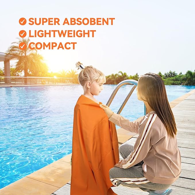 Microfiber Beach Towel-Perfect for Travel, Sports, Camping, Swimming, Yoga, Gym- Quick Dry, Sand Free, Compact, Lightweight, Absorbent (Orange, Medium(130x70cm, 51x27”))