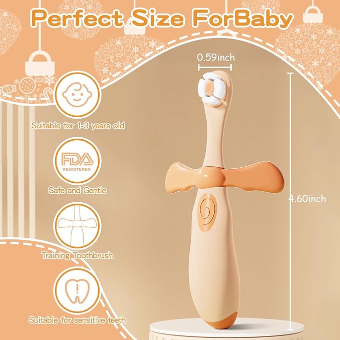 Kids Toothbrushes 2 Pack,Soft Bristle Toothbrushes for Baby 1-3 Years Old Cute Dinosaur Toothbrush for Toddlers Baby's First Training Toothbrush Anti-Strike Throat Not Easy to Shed Bristles