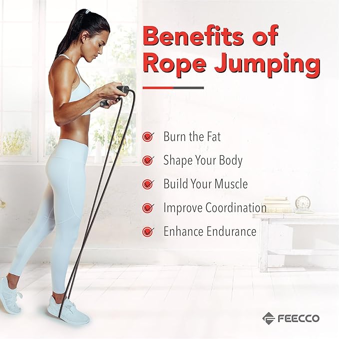 FEECCO Weighted Jump Rope - Heavy PVC Ropes with Metal Handles and Ball Bearings-StrideForce Fitness