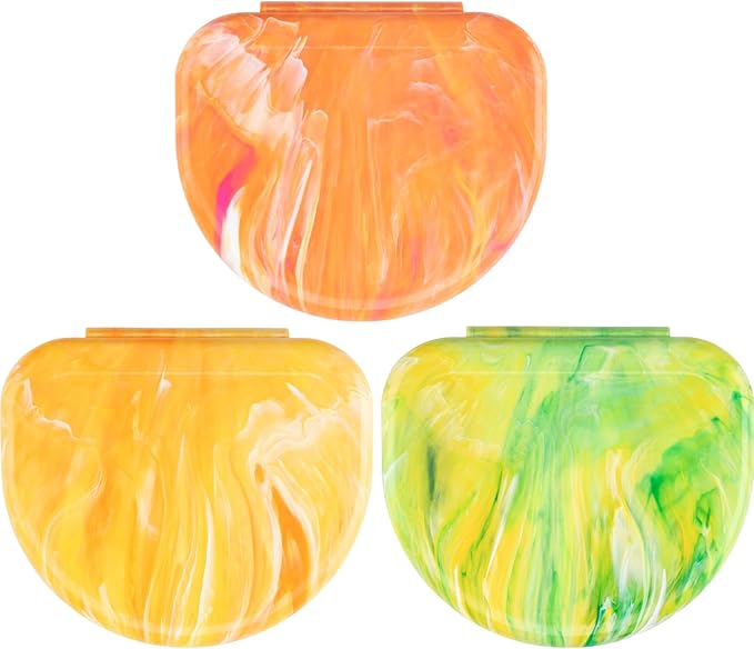 Practicon Marble Retainer Cases, Orthodontic Aligner Case, Mouth Guard Holder (3 Pack) (Citrus)