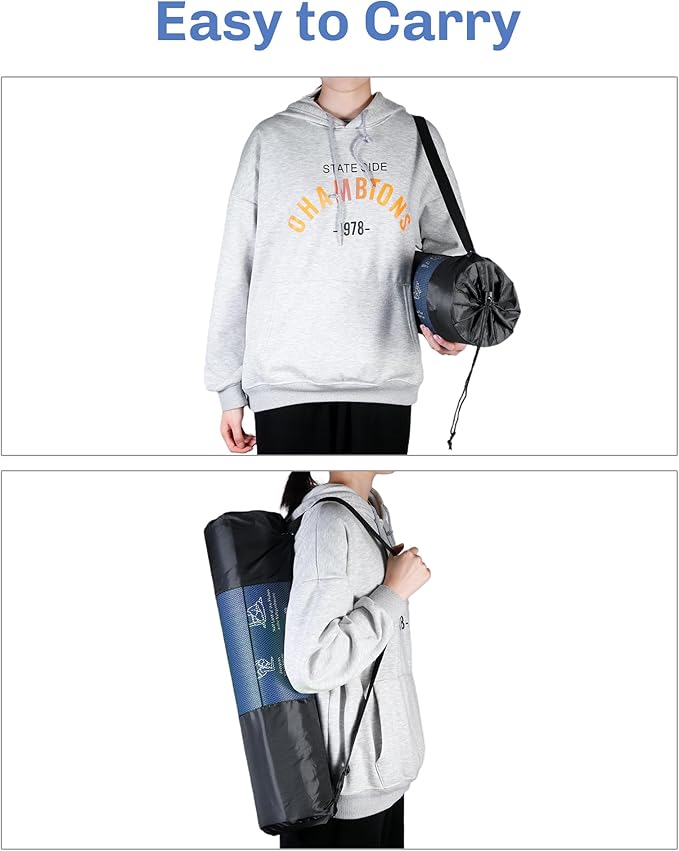 Instructional Travel Yoga Mat with 75 Poses & Exercises - Non-slip Exercise Mat for Home Workout, Includes Carrying Bag - Perfect for Beginners, 68"x24"x0.25"-StrideForce Fitness