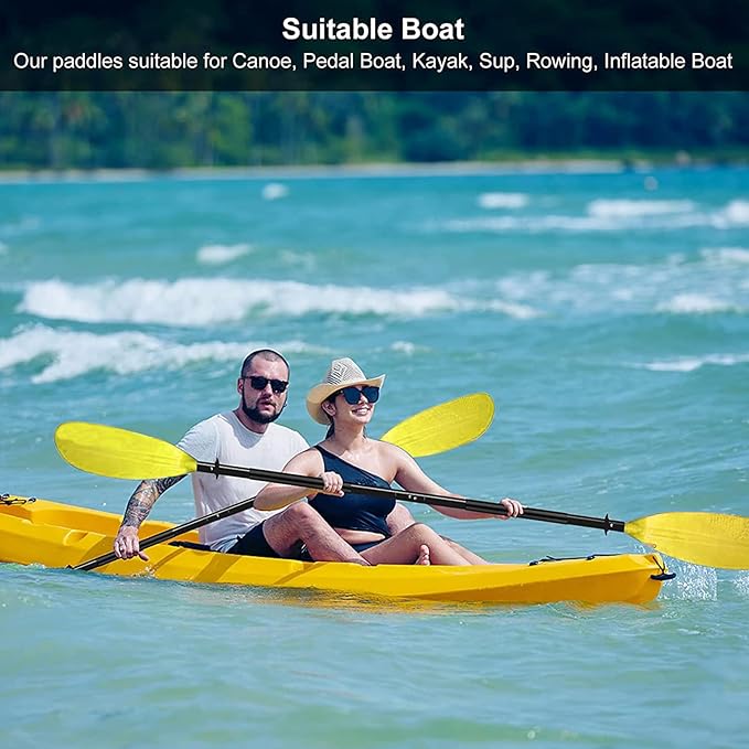 ISURE MARINE 2Pcs Kayak Paddle 85in Kayaking Boating Canoeing Oar Aluminum Shaft Yellow Plastic Blades Adjustable Rowing Paddle with Bungee Paddle Leash for Light Kayaks-StrideForce Fitness