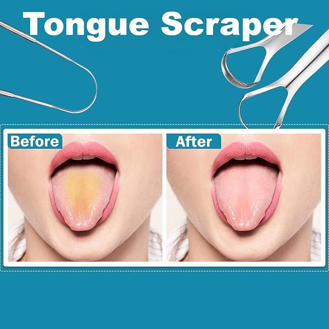 Four-person family set Premium Stainless Steel Tongue Scraper Set, 4 Pack Metal Oral Cleaners for Adults, Professional Dental Hygiene Tools, 5.8 Inch Length
