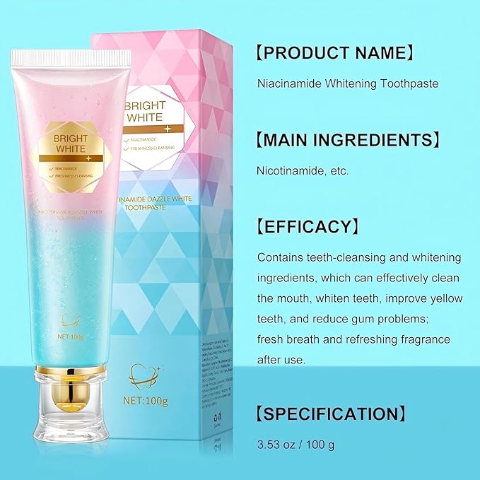 Niacinamide Whitening Toothpaste, Niacinamide Toothpaste with Natural Gentle Care Deep Stain Removal Clean, Fluoride-Free Formula is Suitable for Sensitive Teeth (1)