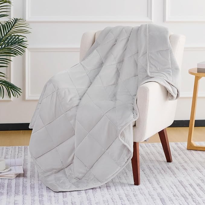 L'AGRATY Weighted Blanket - 60"x80", 15lbs Soft Breathable Heavy Blanket with Minky Material and Glass Beads for Adults, All-Season-StrideForce Fitness