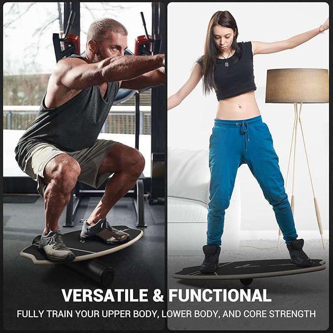 Sportneer Balance Board - 7 Modes Wobble Board with Adjustable Stoppers - Exercise Balancing Stability Trainer for Improve Balance, Surf Trainer & Physical Therapy - Roller and 2.8'' Ball Included-StrideForce Fitness