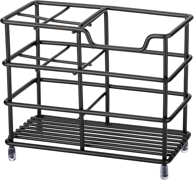 Urbanstrive 304 Stainless Steel Bathroom Toothbrush Holder Toothpaste Holder Stand Bathroom Accessories Organizer (Black, Small)