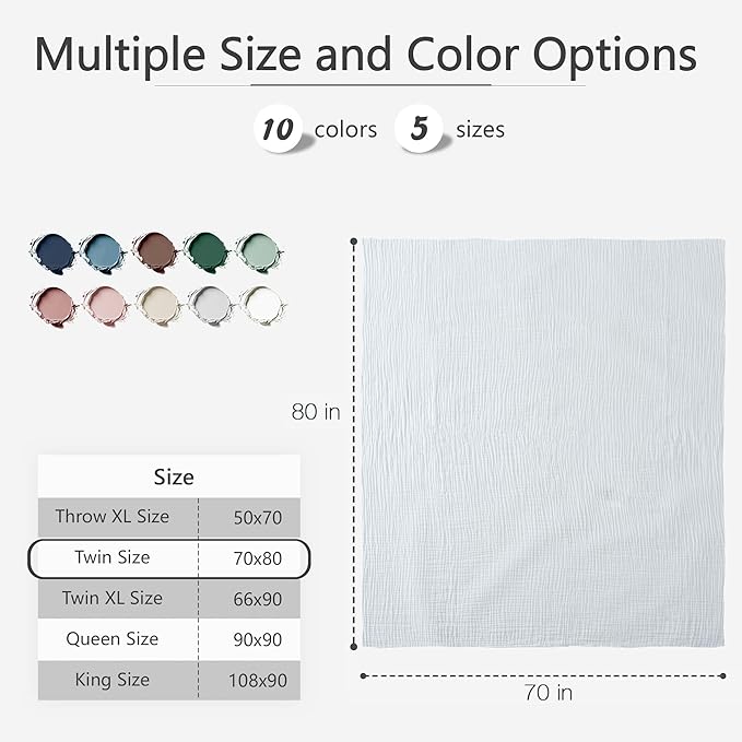 Carriediosa 100% Cotton Muslin Throw Blanket 70" X 80" Twin Size,4-Layers Summer Gauze Throws for Bed Couch,Soft Lightweight Breathable Linen Blankets Bedspread for Adults All Season,White-StrideForce Fitness