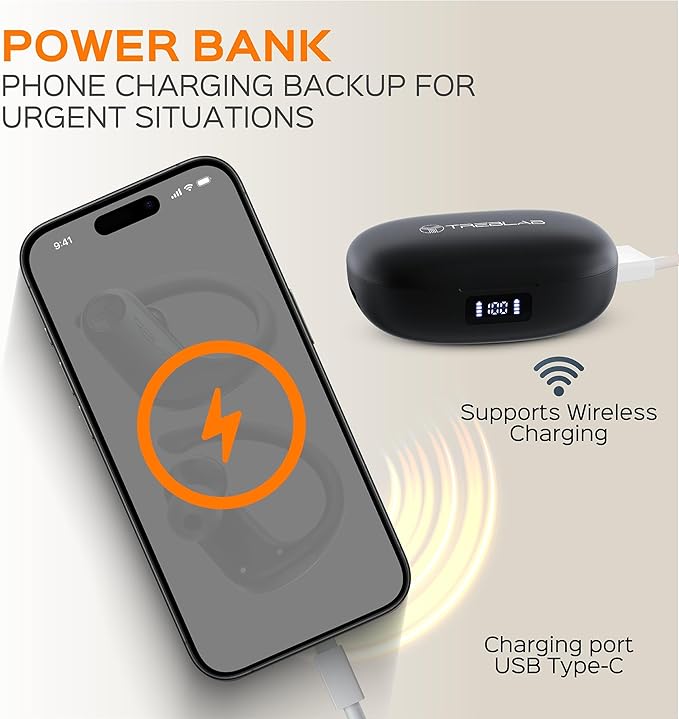 TREBLAB X3 Pro - Workout True Wireless Earbuds, Comfortable Earhooks, Bluetooth 5.3, Punchy Bass, Noise Isolation, 145H Playtime, IPX5 Waterproof, Sweatproof, 2 Mics for Calls, Sport Bluetooth Earbuds-StrideForce Fitness