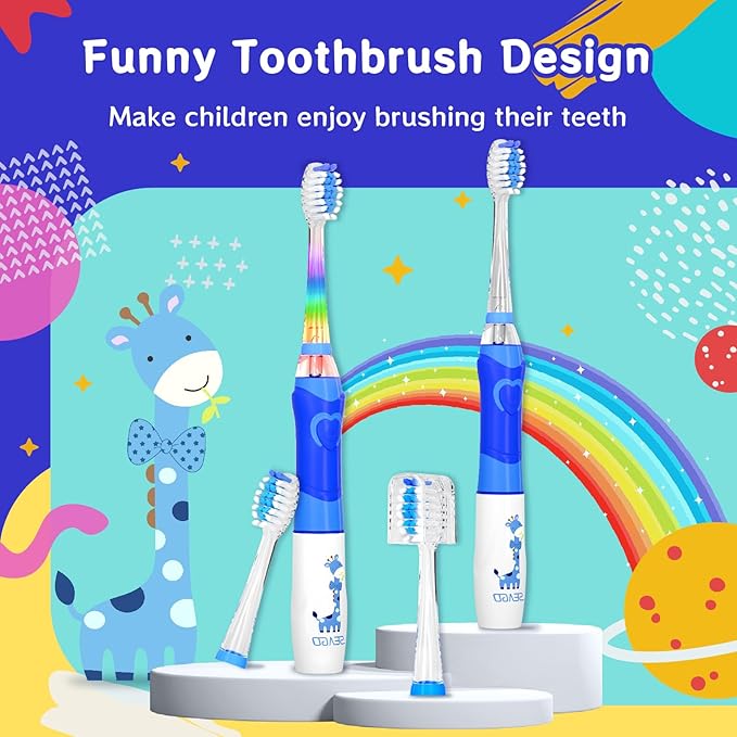 Kids Electric Toothbrush with 2 Minute Timer 30 Seconds Reminder and 4 Replacement Bursh Heads,Color Led Lights,24,000 Vibrations Girls Battery Power Toothbrush for Ages 4-12 Years(Purple)