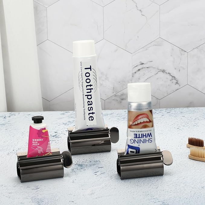 Toothpaste Squeezer - Metal Tube Squeezer Stainless Steel Tube Wringer UDQYQ Toothpaste seat Holder Stand 3 Pack (Black)