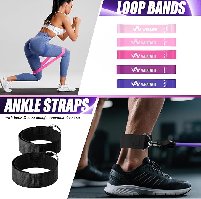 WHATAFIT Resistance Bands, Exercise Bands,Resistance Bands for Working Out, Work Out Bands with Handles for Men and Women Fitness, Strength Training Home Gym Equipment