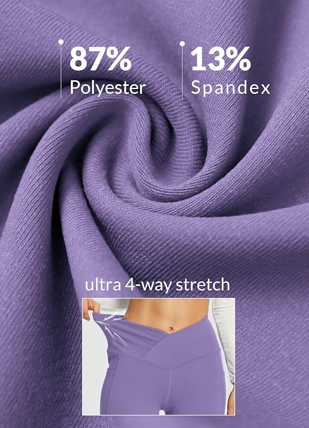 baleaf Women's V Crossover Flare Leggings with Pockets Yoga Pants High Waist Casual Workout Gym Bell Bottom Leggings-StrideForce Fitness