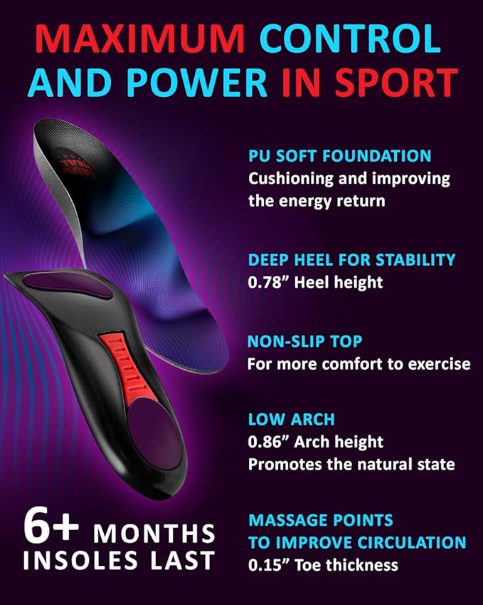 Sport Shock Absorbing Insoles - Athletic Shoe Cushioning Inserts for Men and Women - Ideal for Active Sports Running Training Hiking - Neutral Arch Good for Sneakers Shoes (S, Indigo)-StrideForce Fitness