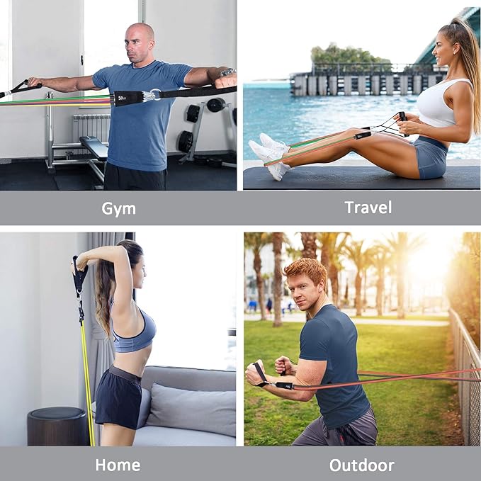 Resistance Bands, Simmgud Exercise Bands Set with Handles, Work Out Bands with Door Anchor, Ankle Straps for Strength Training, Physical Therapy, Home Gym for Men and Women, Yoga, Pilates 150 LBS-StrideForce Fitness