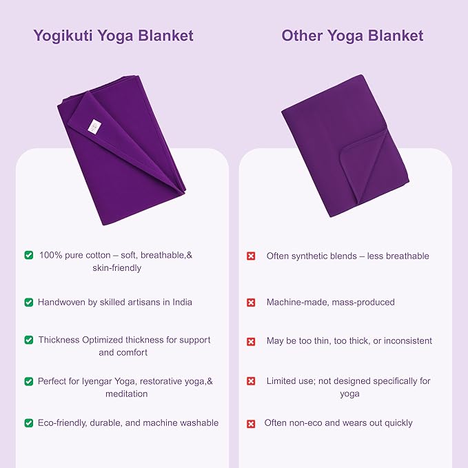 Yogikuti Iyengar Cotton Yoga Blanket Set of One – Thick Handwoven Yoga Blankets for Restorative Yoga, Meditation & Pranayama – Premium Cotton Yoga Blanket for Support & Comfort in Pranayama (Purple)-StrideForce Fitness