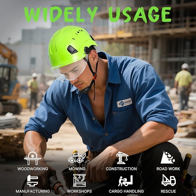 AOLAMEGS ABS Safety Hard Hat - ANSI Z89.1 Approved Safety Helmet with Visor Adjustable Vented Hardhat for Men Women Adults Safety Hardhats for Industrial Construction Work (Bright Yellow Clear Visor)-StrideForce Fitness