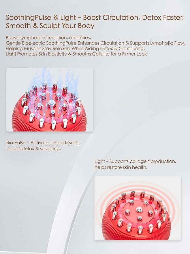 Lymphatic Drainage Massager & Anti Cellulite Massage Tool, Helps Reduce Stretch Marks & Cellulite, for Legs, Arms & Belly, Body Sculpting Machine with Microcurrent, Light, Heat & Vibration,Red-StrideForce Fitness