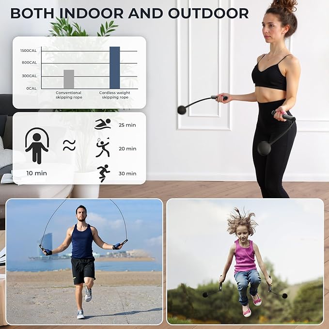 Smart Jump Rope with LED Display and Jump Counter, Weighted Cordless Design for Home Gym & HIIT, Adjustable Steel Wire for Fitness, Tracks Jumps, Calories & Time, for Men, Women & Kids-StrideForce Fitness