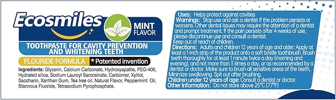 Fluoride Anticavity Toothpaste for Adults, Cavity Protection Teeth Whitening with Xylitol and Remineralizing Hydroxyapatite, Tartar Remover SLS Free, Tooth Decay Enamel Repair, Mint 3.52 OZ