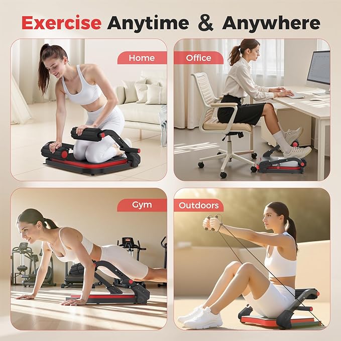 Ab Machine,Sit Up Exercise Equipment& Core Machine, Workout Equipment,Adjustable Ab Trainer with 3 Resistance Levels and Removable Auxiliary Handle,Home Gym Fitness Equipment for All Ages-StrideForce Fitness