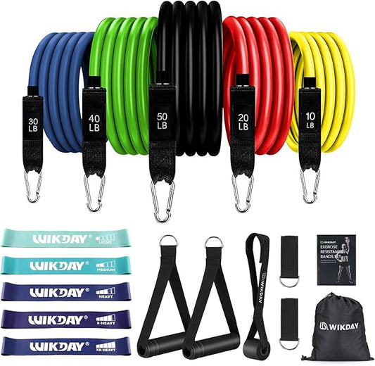 Exercise Resistance Bands with Handles for Working Out, 150/200/250/300 lbs Workout Bands Set with Door Anchor for Physical Therapy, Yoga, Pilates-StrideForce Fitness