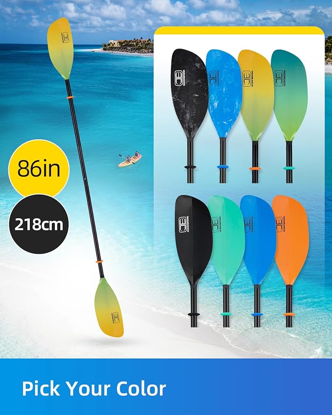OCEANBROAD Kayak Paddle 86in/218cm, 90.5in/230cm Alloy Shaft 2-Piece Floatable Kayak Oar for Kayaking Canoeing Boating-StrideForce Fitness