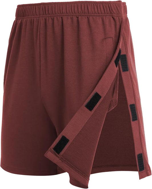 Deyeek Unisex Tear Away Shorts Snap On Athletic Cotton Shorts Post Knee Surgery Recovery Hip Replacement Pants with Pockets-StrideForce Fitness