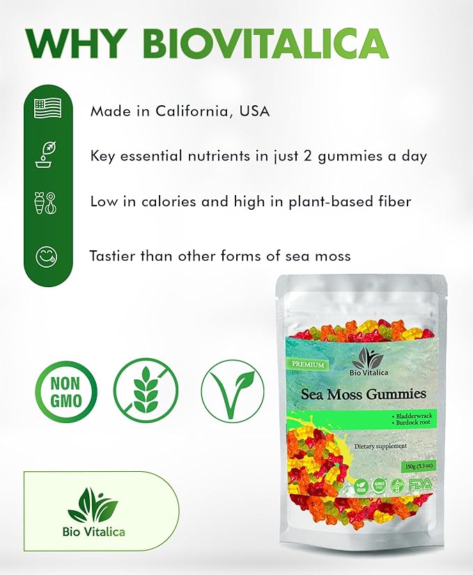 Sea Moss Gummies - Irish sea Moss raw Organic, Bladderwrack, Burdock Root. Contains Sea Moss Gel and Powder. Superfoods for Vegan, Keto and Dr Sebi Diet. Immune Boosting (3, Original)-StrideForce Fitness